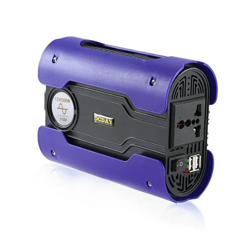 

Blue 500W Peak 1000W Pure Sine Wave Power Inverter Car Power Converter with 2 USB Port DC 12V For Home Appliance