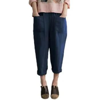 

M-5XL Plus Size Pants Women Casual Cotton Linen Back Pockets Trousers Solid Straight Pants Daily Commuter Office Lady Long Pants