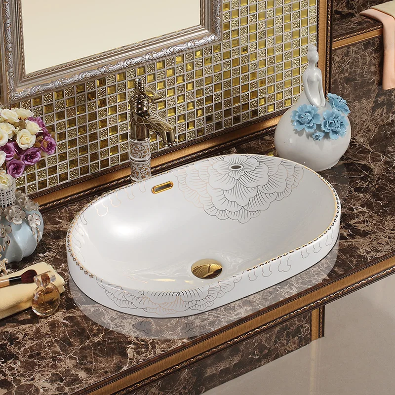 Overflow China Artistic Black Glazed Porcelain Art Bathroom Sink Lavabo