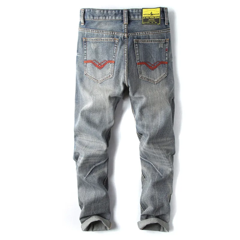 Fashion Ripped Jeans For Men Retro Distressed Patchwork Bootcut Mens Jeans Casual Small Feet Denim Jeans Mj017