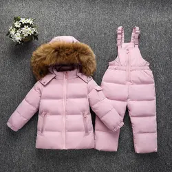 Зимняя теплая куртка-пуховик для маленьких девочек, комплекты детской одежды, парка для мальчиков, пальто с натуральным мехом, детская
