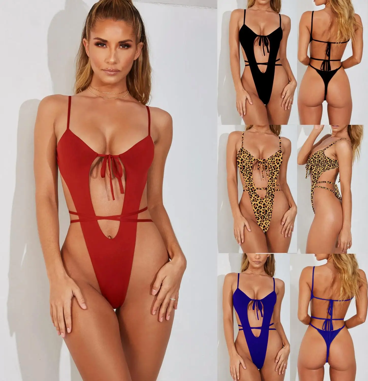 

New Midriff-baring olid One-piece Sexy Backless Biniki Set For Women Swimming Suit Female Bathing Wearing