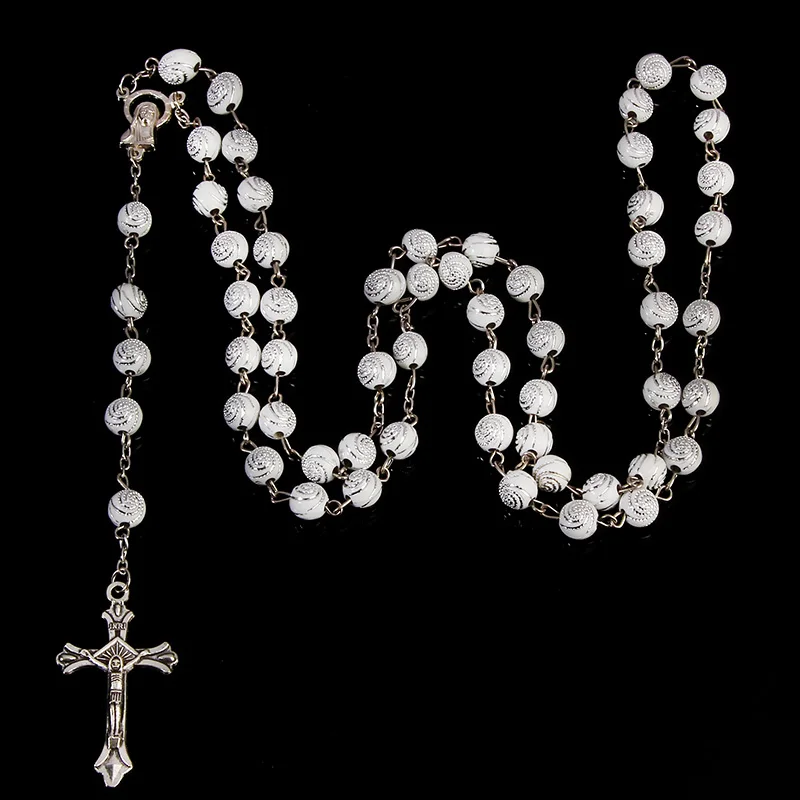 Classic 8MM Spiral Plastic Rosary Necklace, Santa Maria Prayer Necklace, Christian Cross Necklace Religious Jewelry - Окраска металла: 3