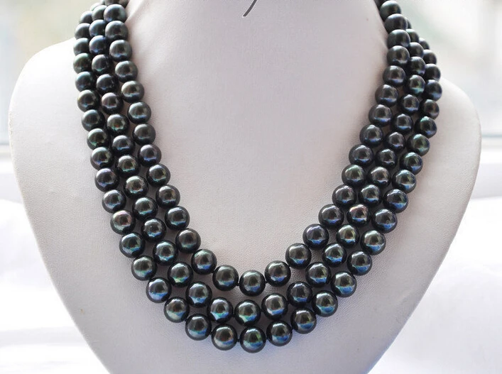 

FREE shipping>>>>z4852 beautiful 3strands 11mm peacock black round FW pearl necklace mabe 20inch 6.07 6.8