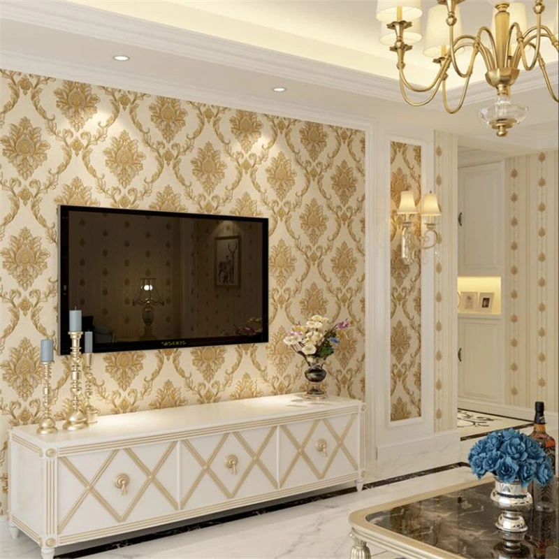 

beibehang European self-adhesive non-woven wall stickers living room 3d embossed wall stickers AB TV background wall version