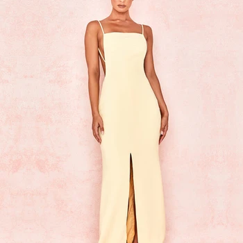 

ADYCE 2020 New Summer Women Bandage Dress Vestido Sexy Yellow Spaghetti Strap Sleeveless Bodycon Maxi Club Celebrity Party Dress