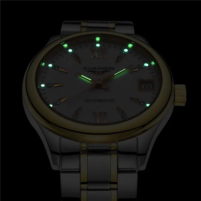 Womens Watches GUANQIN Date Luminous Rainstone Automatic Watch Waterproof Mechanical Watch Brand Luxury Stainless Steel Back (3)
