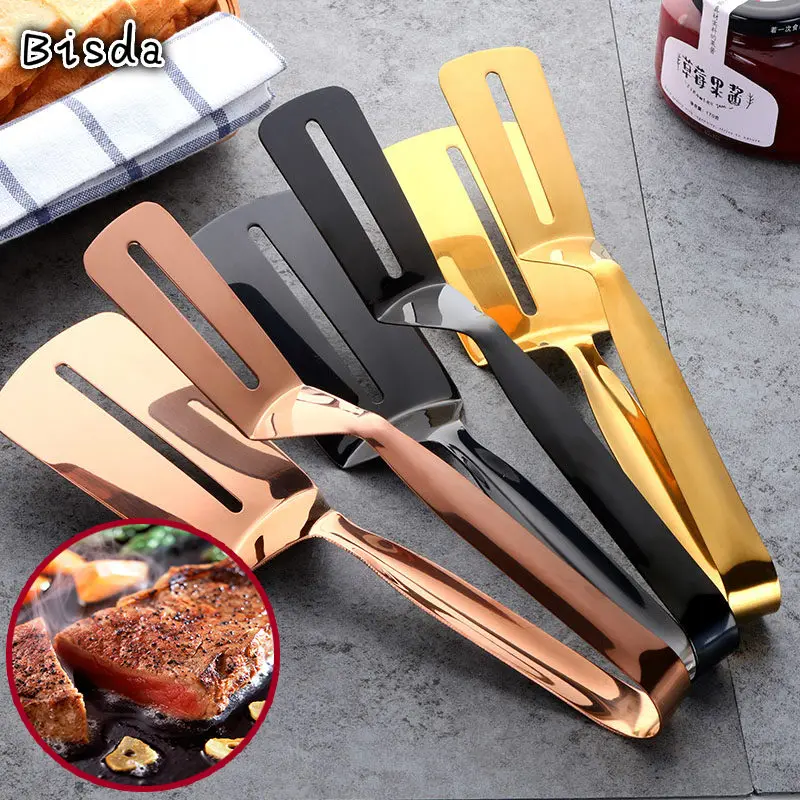 1Pc Cookware Steak Tong Gold Bread Clip Grill Accessory Kitchen Tongs Solid Stainless Steel Food