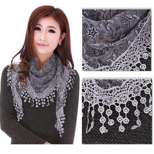 Женский шарф с кисточками мягкий из шифона цветочным принтом 2017|tassel triangle scarf|soft