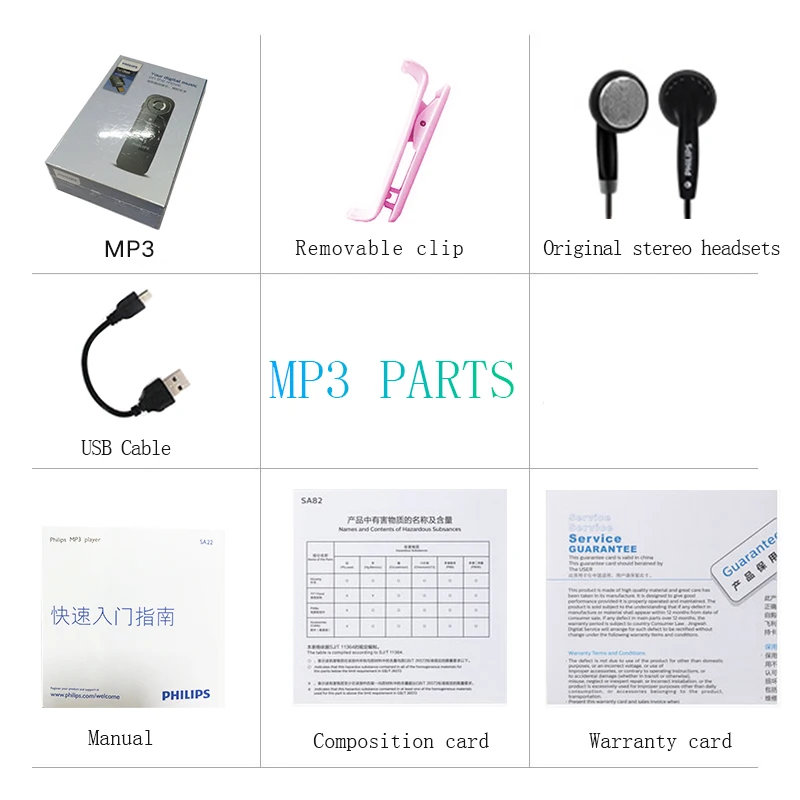 Philips 100% Original 8GB Mini Clip Music MP3 Player With Screen Digital Mp3 HIFi Player with FM Radio USB SA1208