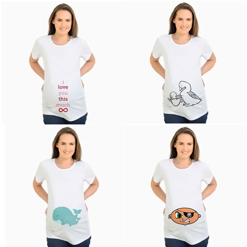 

Pregnancy Clothes Baby Dophine Print Maternity T Shirt for pregnant women tops Summer Short Sleeve t-Shirts plus size 2XL Tees