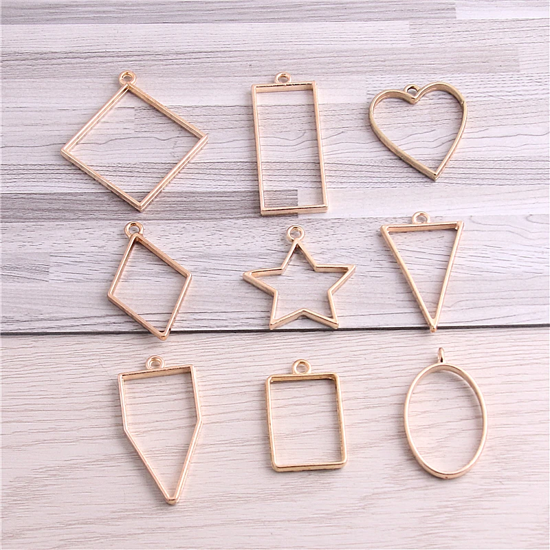 

Sweet Bell 18pcs mix heart star oval rectangle triangle charm Hollow glue blank pendant tray bezel charms DIY Handmade 12C12D