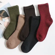 5 пар/партия, женские Зимние новые теплые длинные носки без пятки из чистого хлопка, Женские Простые жаккардовые сетчатые красные/зеленые шерстяные Meias Mujer
