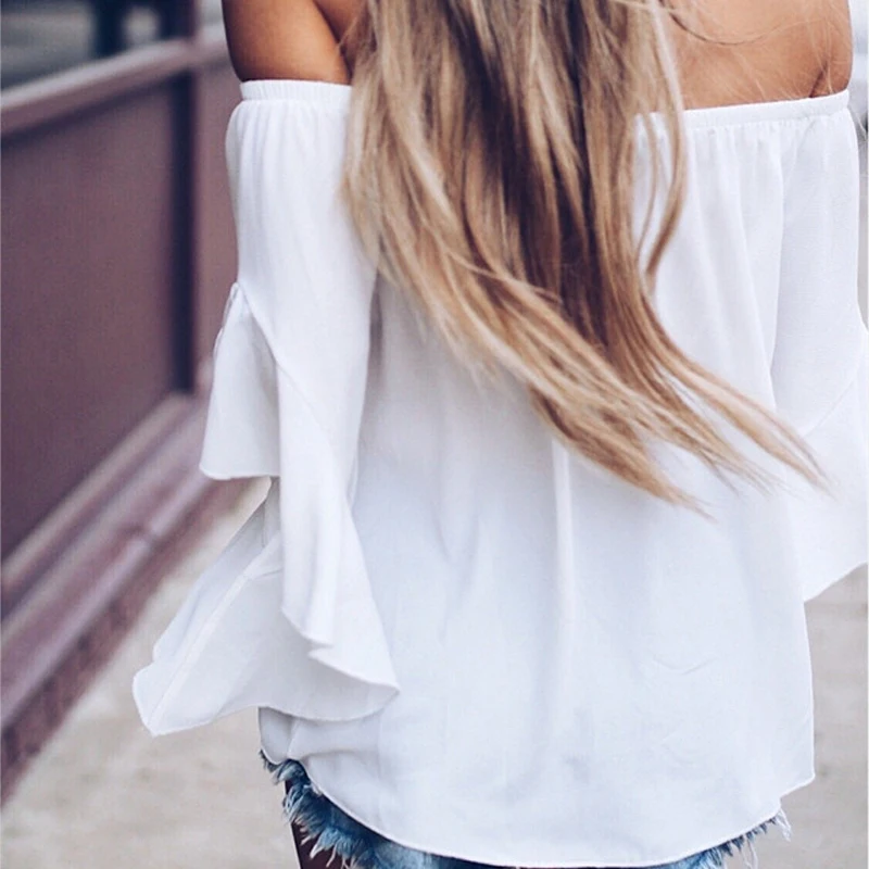 Candy Color Off Shoulder Tops women Summer dot print solid shirts Lady Sexy Slash neck beach blouse 2019 new