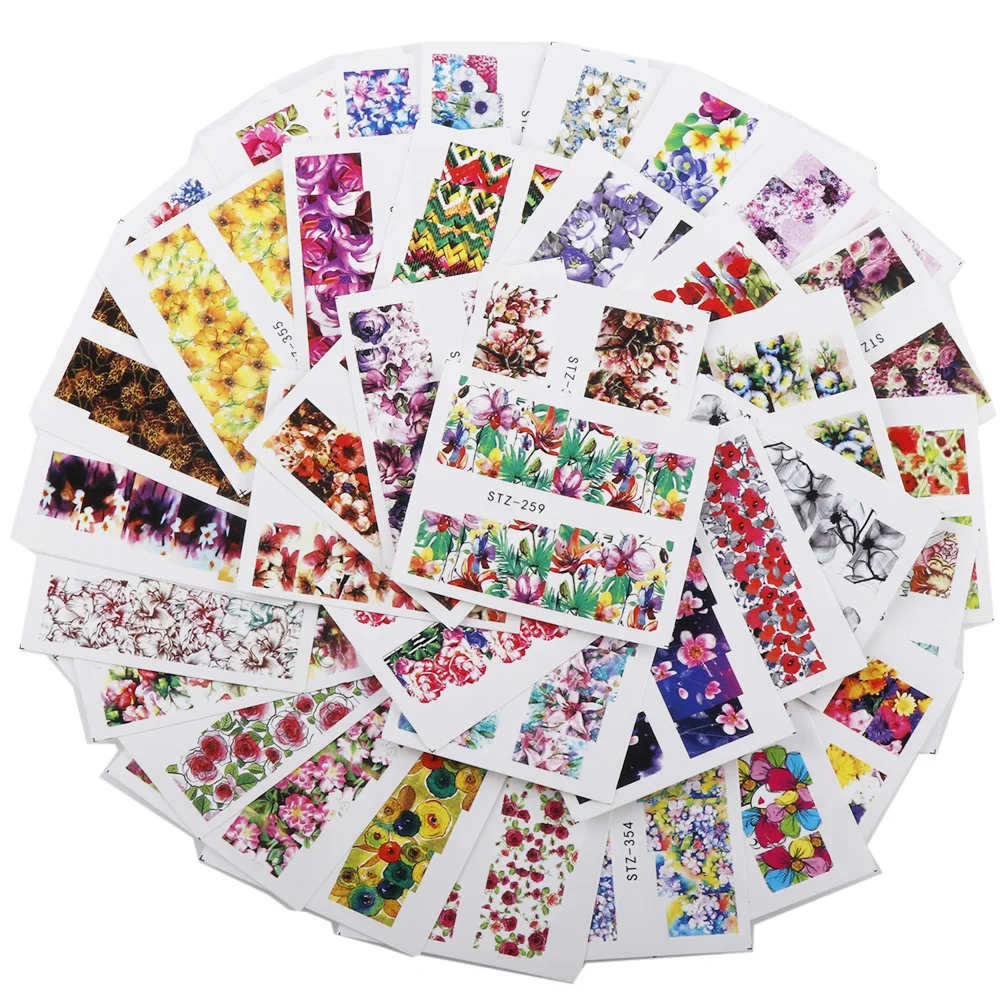40 листов цветные цветы горячий дизайн водяные знаки наклейки для ногтей Временные татуировки Типсы Наклейки для ногтей наклейки на ногти для дизайна ногтей