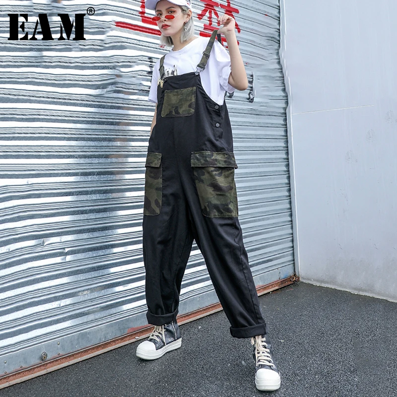 

[EAM] 2019 New Autumn Winter High Waist Army Green Camouflage Printed Loose Pants Women Trousers Overalls Fashion Tide JU643