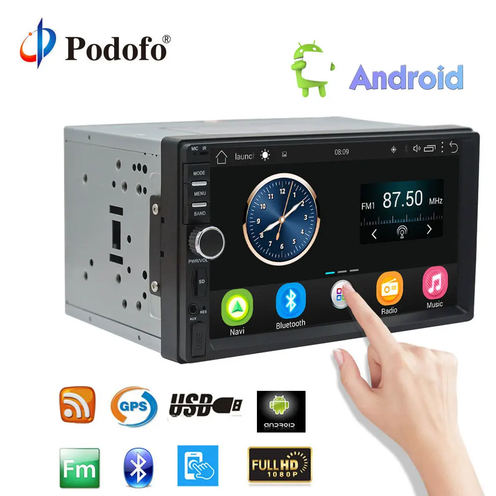 comprar 7 Podofo Android Car Radio Stereo Navegação GPS Bluetooth USB SD 2 Toque Din Player Multimídia Carro Leitor De Áudio autoradio