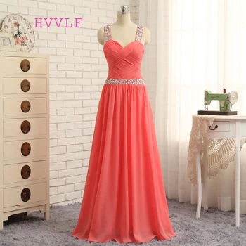 

HVVLF Watermelon 2019 Prom Dresses A-line Sweetheart Sexy Chiffon Beaded Long Prom Gown Evening Dresses Evening Gown