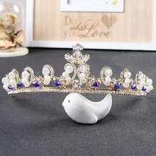 European Style Zircon Queen Tiara Blue Rhinestone Royal Pricess Crown For Women Wedding Engagement Bridal Head Accessory HG254