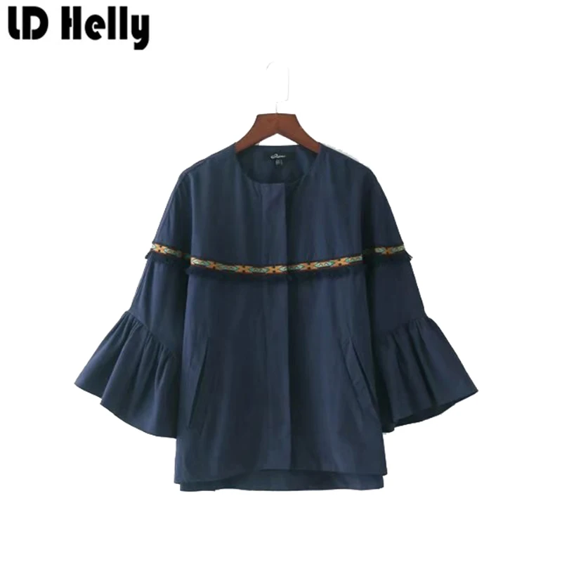 2017 Women Tassel Geometric Embroidery Jackets Coats Zipper O Neck