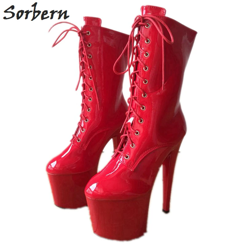 red wide calf boots
