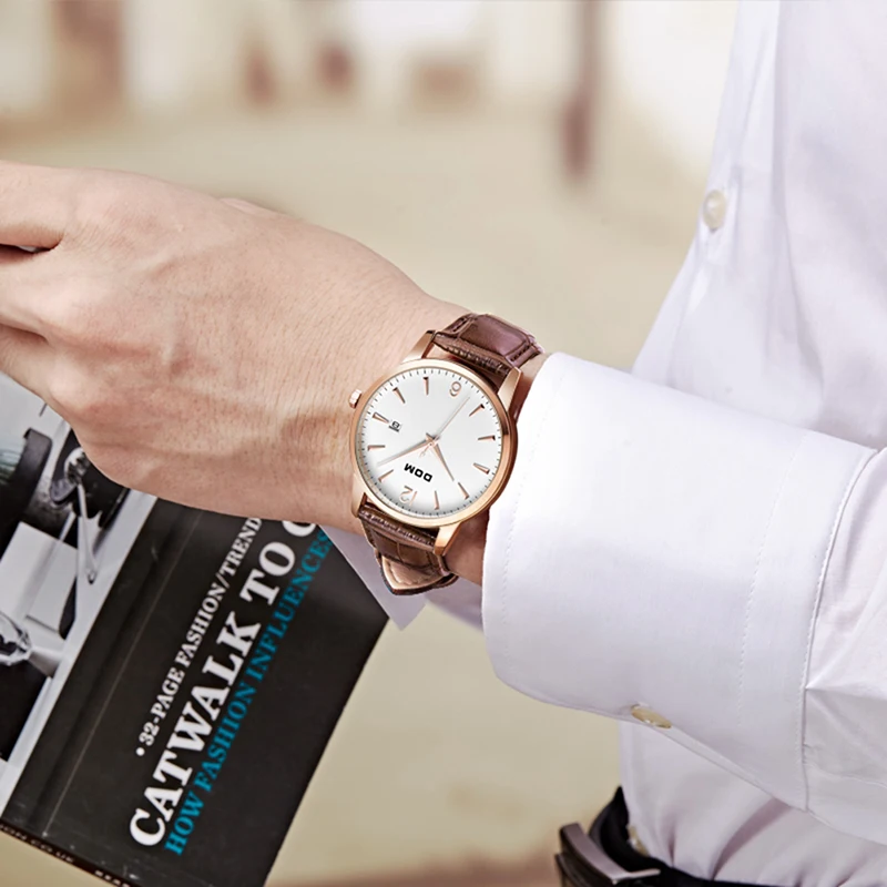 DOM 2018 Mens Watches Top Brand Luxury Classic Retro Casual Lether Belt Quartz Clock Men s 5