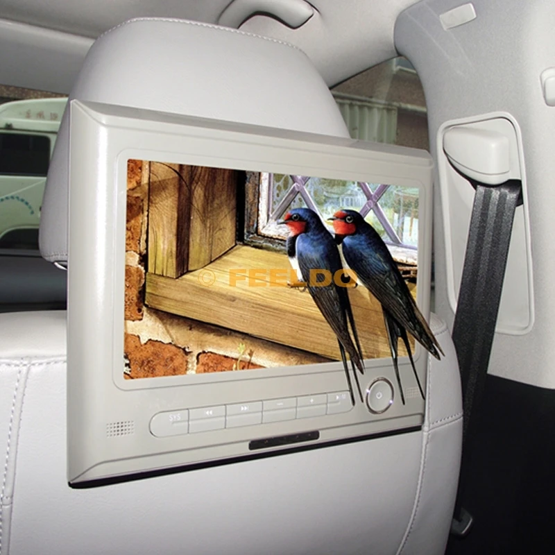 Beige 9inch Car Headrest HD Digital LCD Monitor Media Player Supports 720P/RM/RMVB/AVI/FLV/MP4