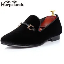 Harpelunde Wedding Shoes For Men Black Buckle Flat Shoes Handmade Velvet Loafers size 7-14 Harpelunde Wedding Shoes For Men Black Buckle Flat Shoes Handmade Velvet Loafers size 7-14