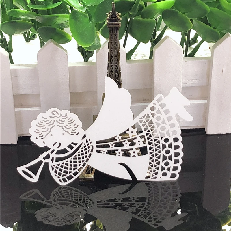 

10Colors 50pcs Angel Shaped Laser Cut Place Card Cup Card Table Mark Wine Glass Cards For Wedding Christmas Birthday Party Decor
