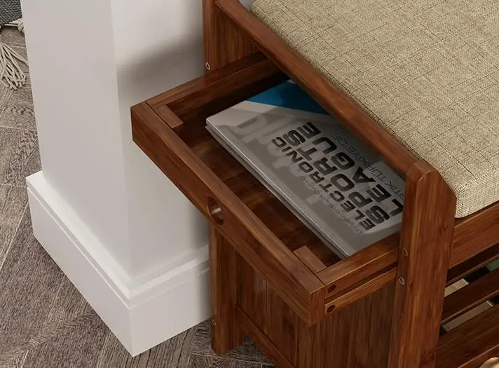 Natural Bamboo Shoe Storage Rack Bench with 2-Tier Cushion Seat Living Room Shoe Organizer Entryway Storage Hallway Furniture