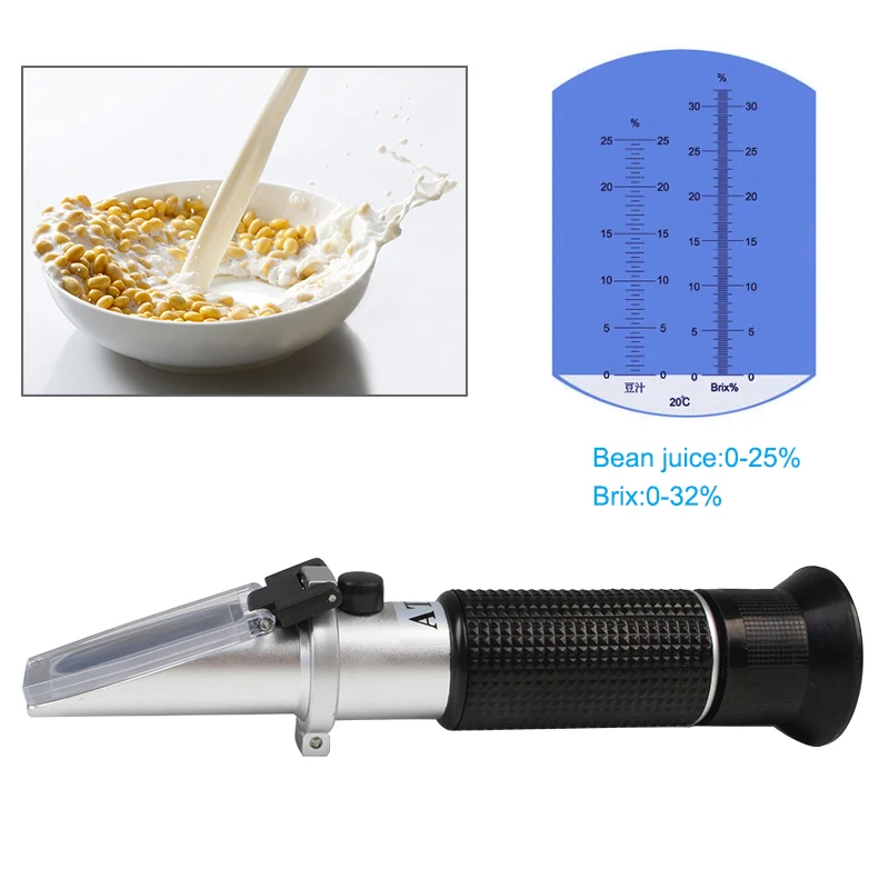 

Handheld Milk Concentration Meter Test 0-25% Refractometer Brix 0-32% Optical Sugar Beverages ATC Soymilk double Test