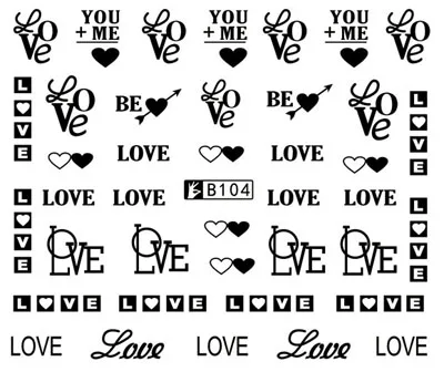 

Nail Art Sticker Water Decals Love Heart English Letter Design Decoration Manicure Nails Slider Stickers Foil Wraps Pegatinas
