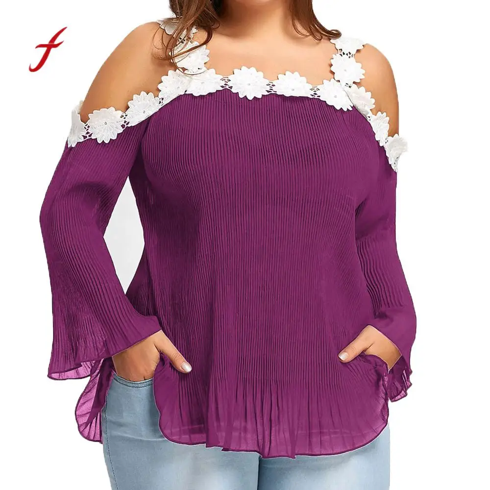

Feitong Quality Women T-shirt Fashion Summer Spring Pullover Tee Appliques Decorated Long Sleeve O neck Off Shoulder Tops