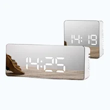 LED Spiegel Wecker Digitale Snooze Tisch Uhr Wake Up Licht Elektronische Große Zeit Temperatur Display Hause Dekoration Uhr