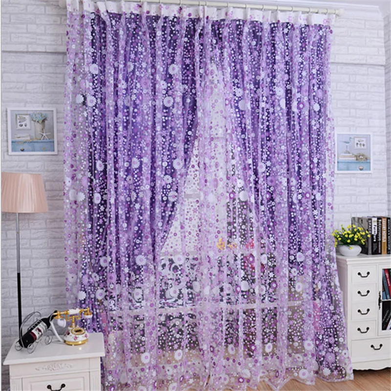 

Print Floral Voile Door Sheer Window Curtains Room Curtain Divider 100X200CM tulle curtains cortinas rideaux 2019 New 2Colors