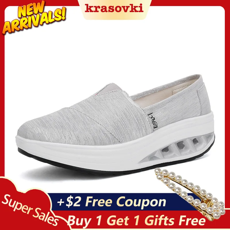 

Krasovki Breathable Casual Shoes Spring Autumn Summer Slip on Sneakers Platform Flats Rocking Shoes Wedge Sneakers For Women