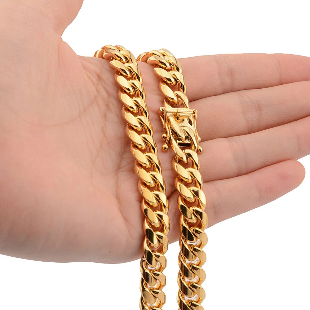 8mm/10mm/12mm/14mm 316L Stainless Steel Jewelry High Polished Miami Cuban Link Necklace Men Punk Curb Chain Butterfly Clasp