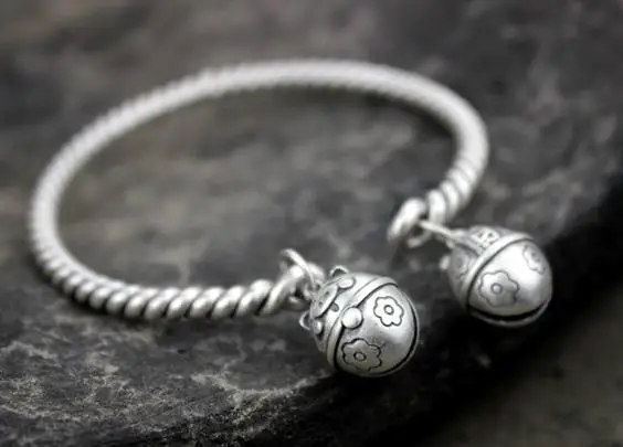 

Sterling S999 silver Bangles 999 Bangle vintage twist bell opening bracelet Anklets