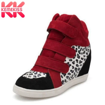 

KEMEKISS 4 Colors Women High Heel Boots Round Toe Wedges Ankle Boots Leopard Woman Shoes Sexy Shoes Club Footwear Size 35-39