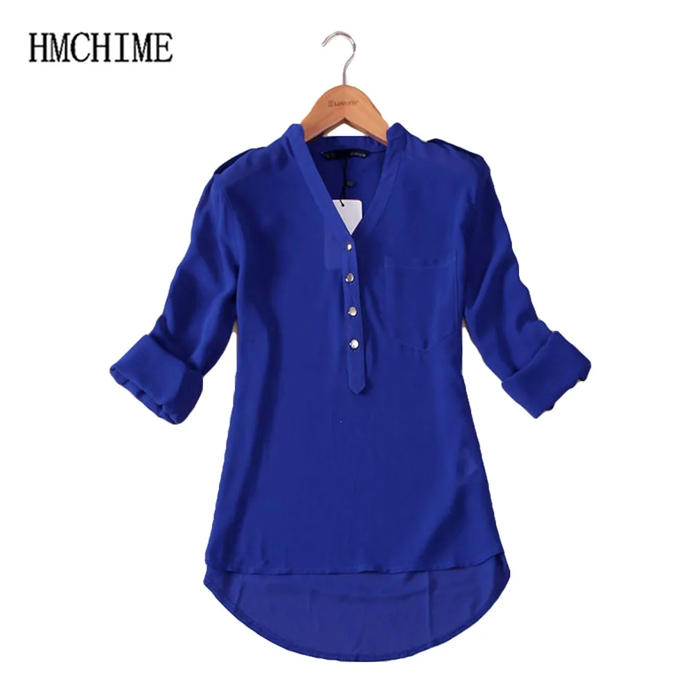 

Plus Size Women Chiffon Blouse Turn Down Collar Single Breasted Pullovers Female Tops Epaulet Adjustable Sleeve Blusas HM1405