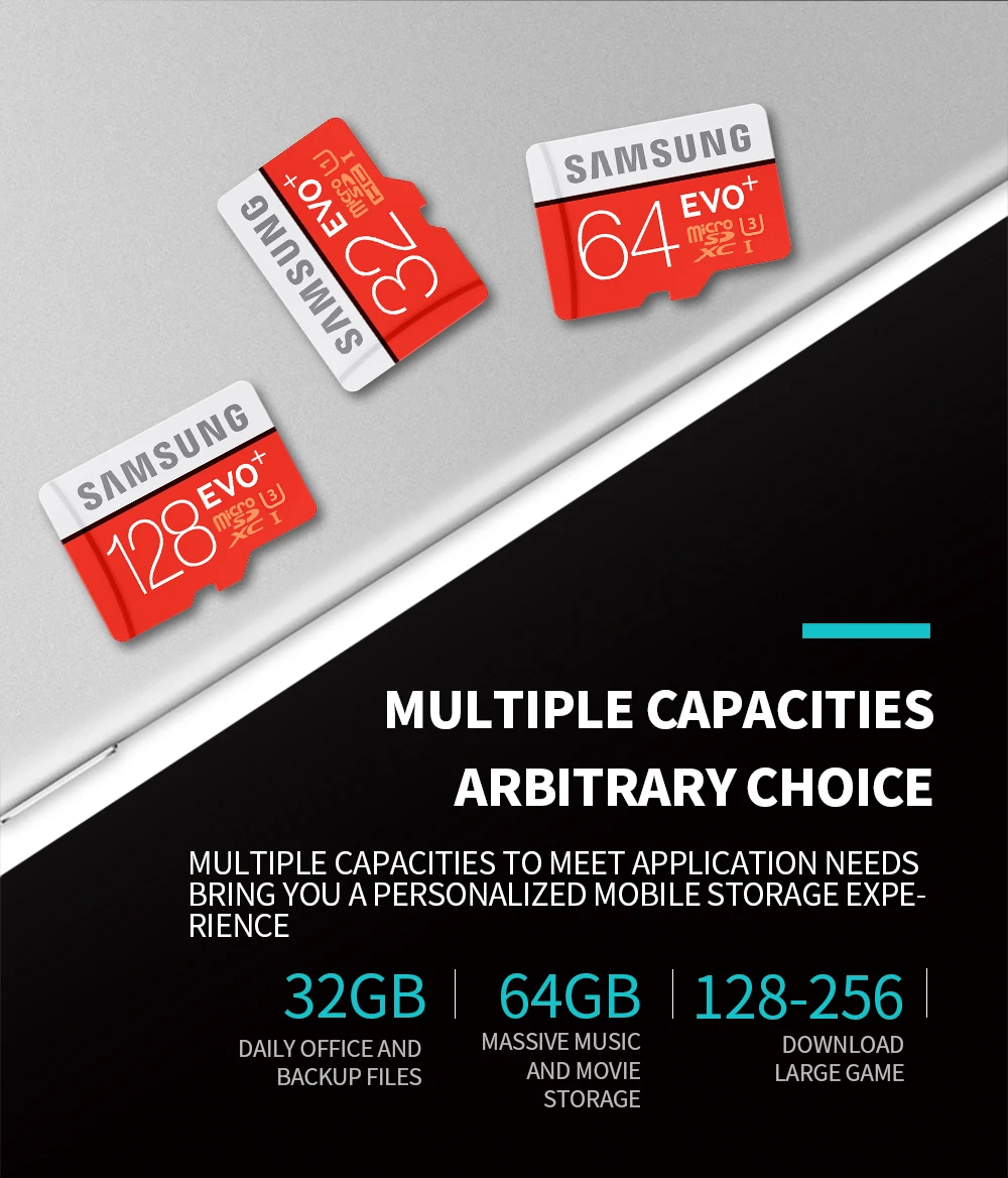 SAMSUNG оригинальная Micro sd карта 256G 128GB 64GB 100 МБ/с. класс 10 U3 U1 SDXC класс EVO+ флеш-карта памяти Microsd TF/SD карты