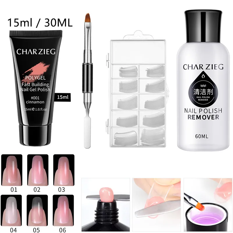 

30g Painless Poly Gel Kits French Nail Art Clear Camouflage Color Nail Tip Form Crystal UV Gel Polygel Slice Brush Nail Gel