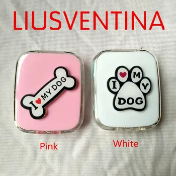 Ceny LIUSVENTINA DIY Akrylowe śliczne Pies Dłoni Kości Dla Psa Skontaktuj Się Z Etui Na Obiektyw Z Lustrzanym Pudełkiem Pojemnik Na Soczewki Kolorowe Prezent Dla Dla Dzieci