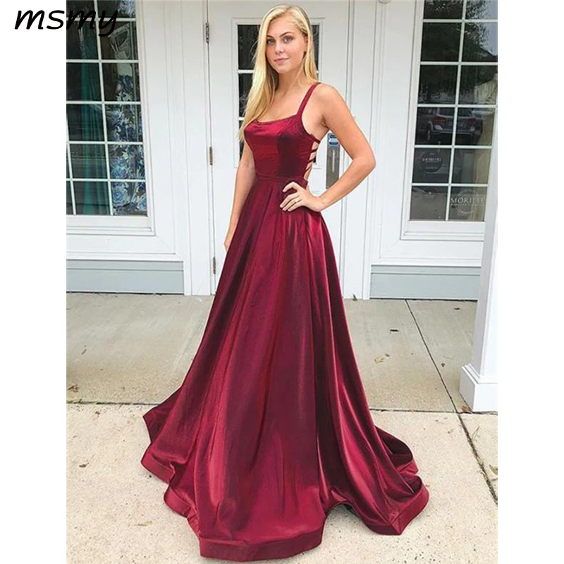 Simple Burgundy Prom Dress with Straps Custom Made Satin Evening Party Dress Fashion Long School Dance Dress Women's Formal Dress 149