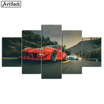 

5 spell painting red sports car full square diamond painting car 3d round diamond mosaic art embroidery set stickers