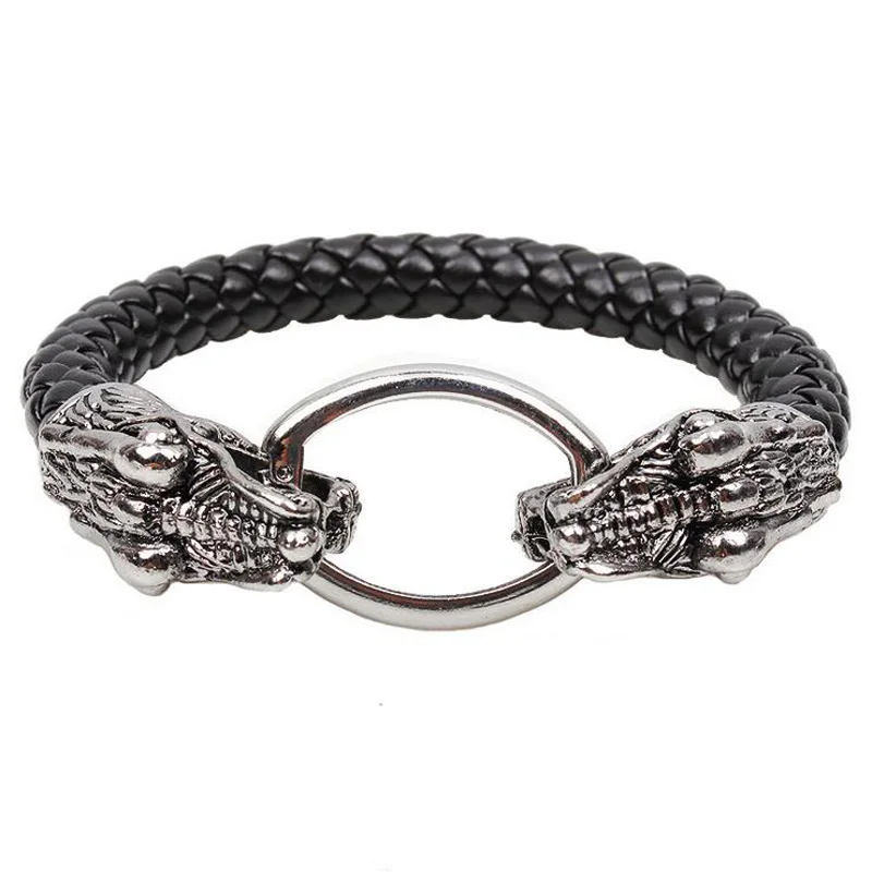 

KYSZDL leather Tibetan silver men bracelet titanium fashion male vintage accessories parataxis dragon bracelet men jewelry gifts