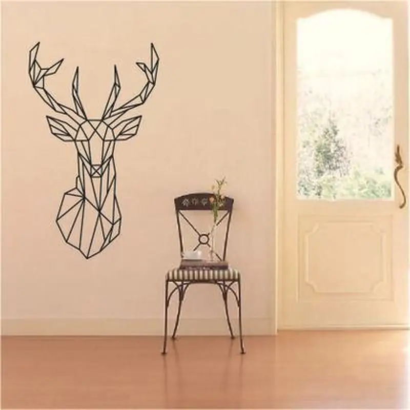 

Christmas Deer Wall Sticker Design Geometric Deer Head Geometry Animal Series Decals 3D Vinyl Wall Art Custom Home Decor