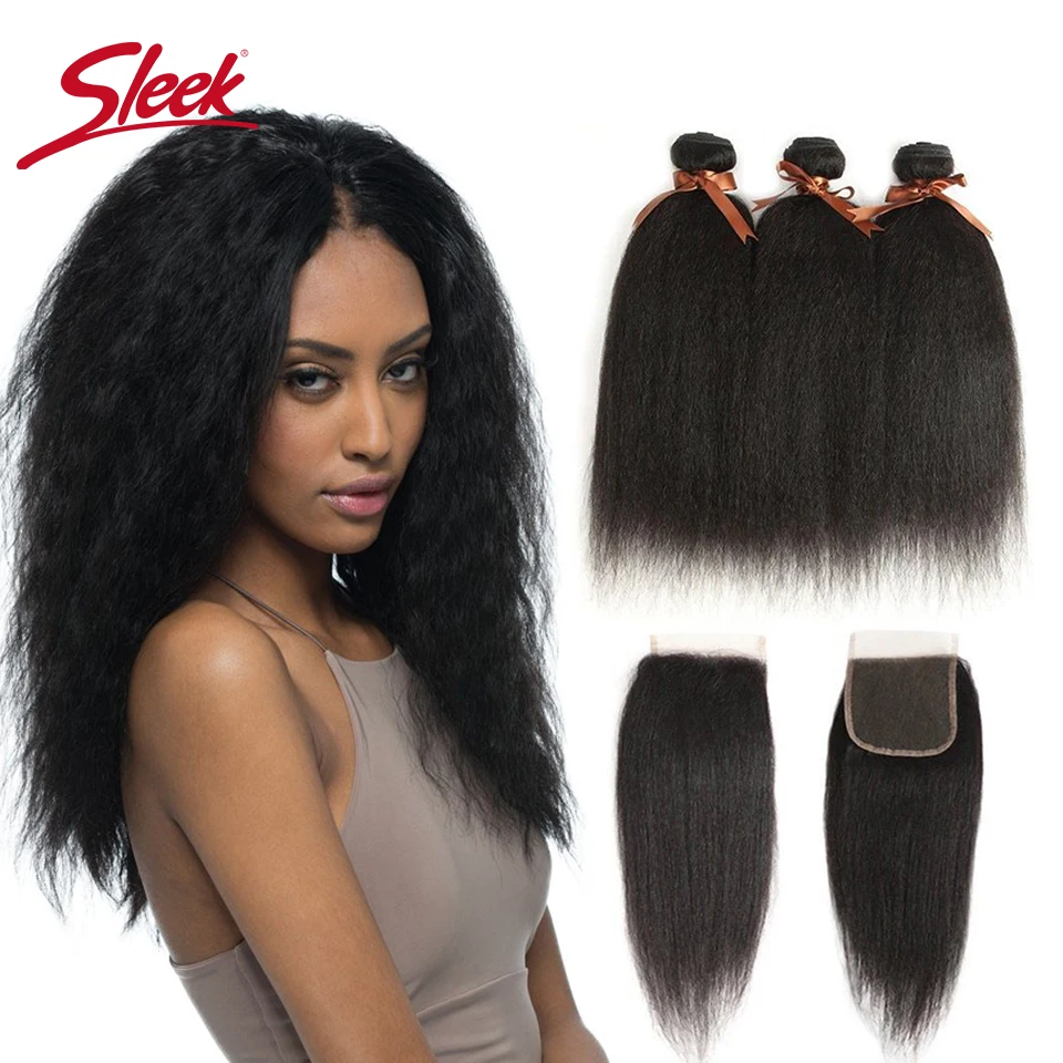 Гладкие перуанские прямые человеческие волосы Remy Yaki, 3 пряди с закрытием, натуральный цвет, волнистые пряди для наращивания волос
