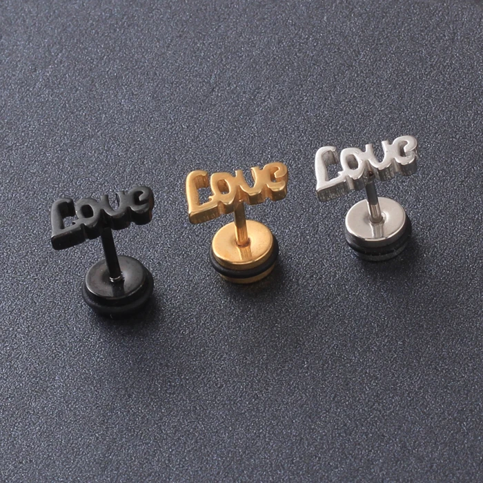 

2pcs Titanium steel LOVE Letter Ear Stud Mens Womens Earring Punk Unisex Jewelry