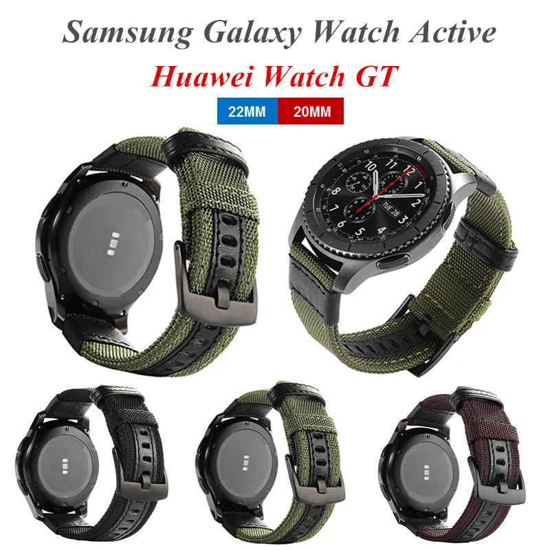 

22MM Woven Nylon Watch Band for Huawei Watch GT Replacement Wristband 20MM Nylon Strap for Samsung Galaxy Watch Active Bracelet